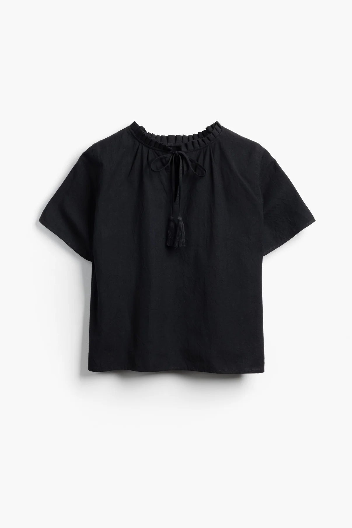 Shayla Reversible Frill Neck Black Blouse