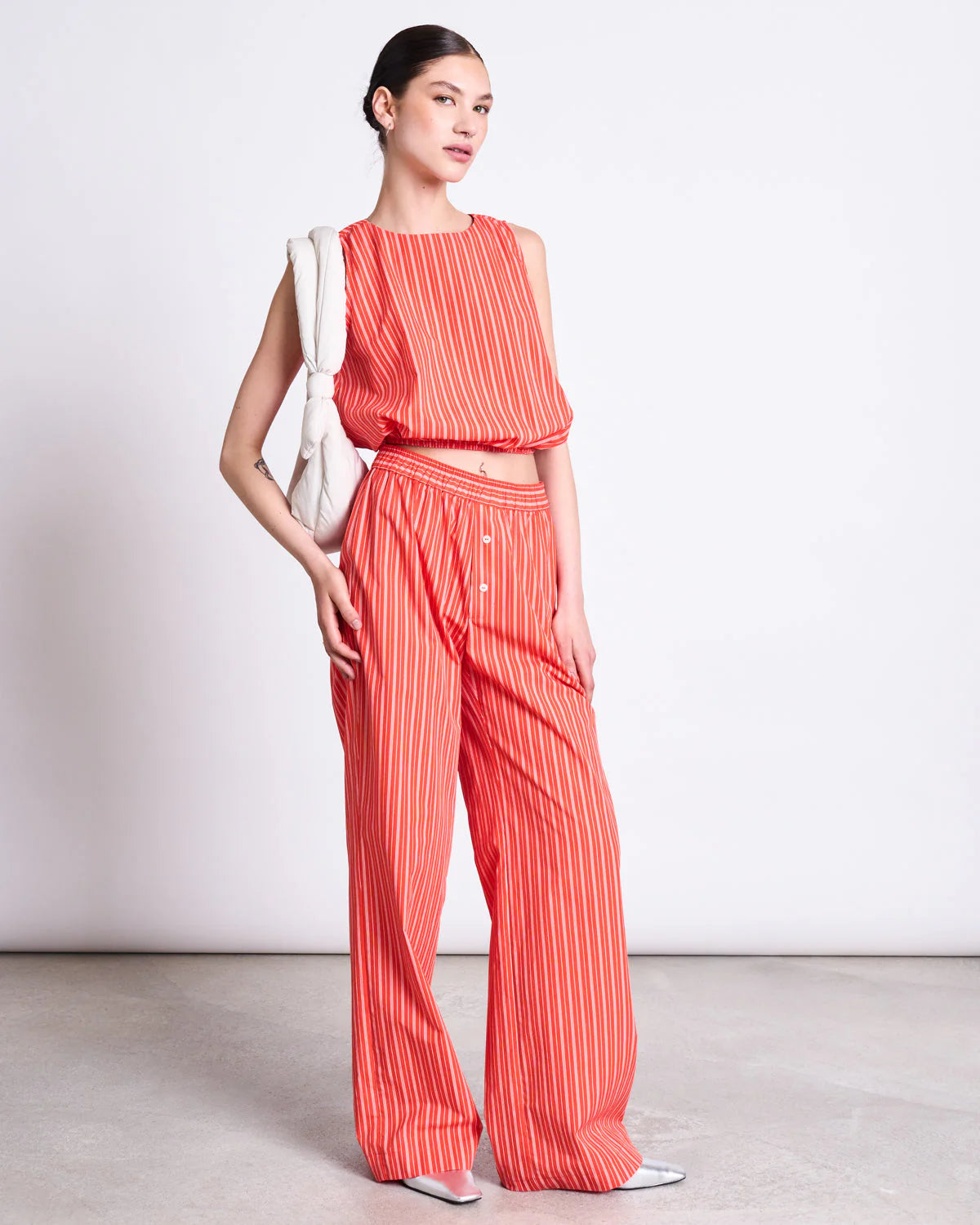 Soby Cotton Pants Cherry Red & White Stripe