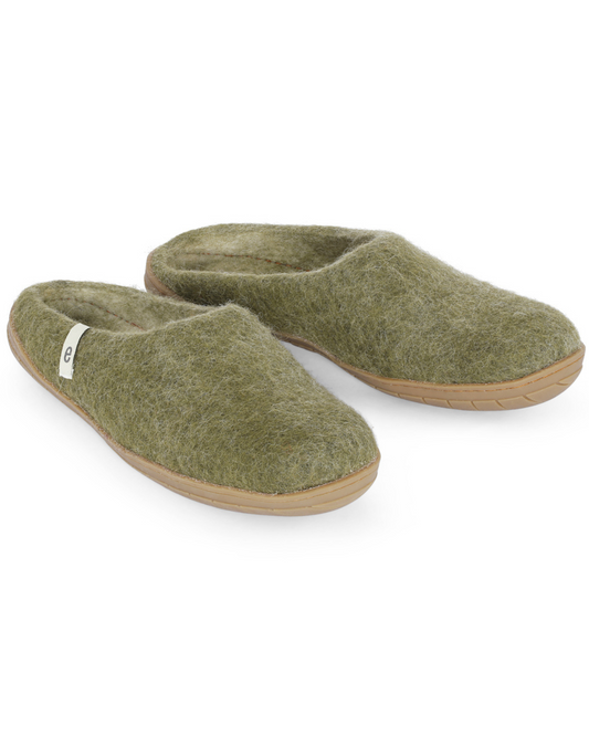 Moss Green Wool Slipper Rubber Sole