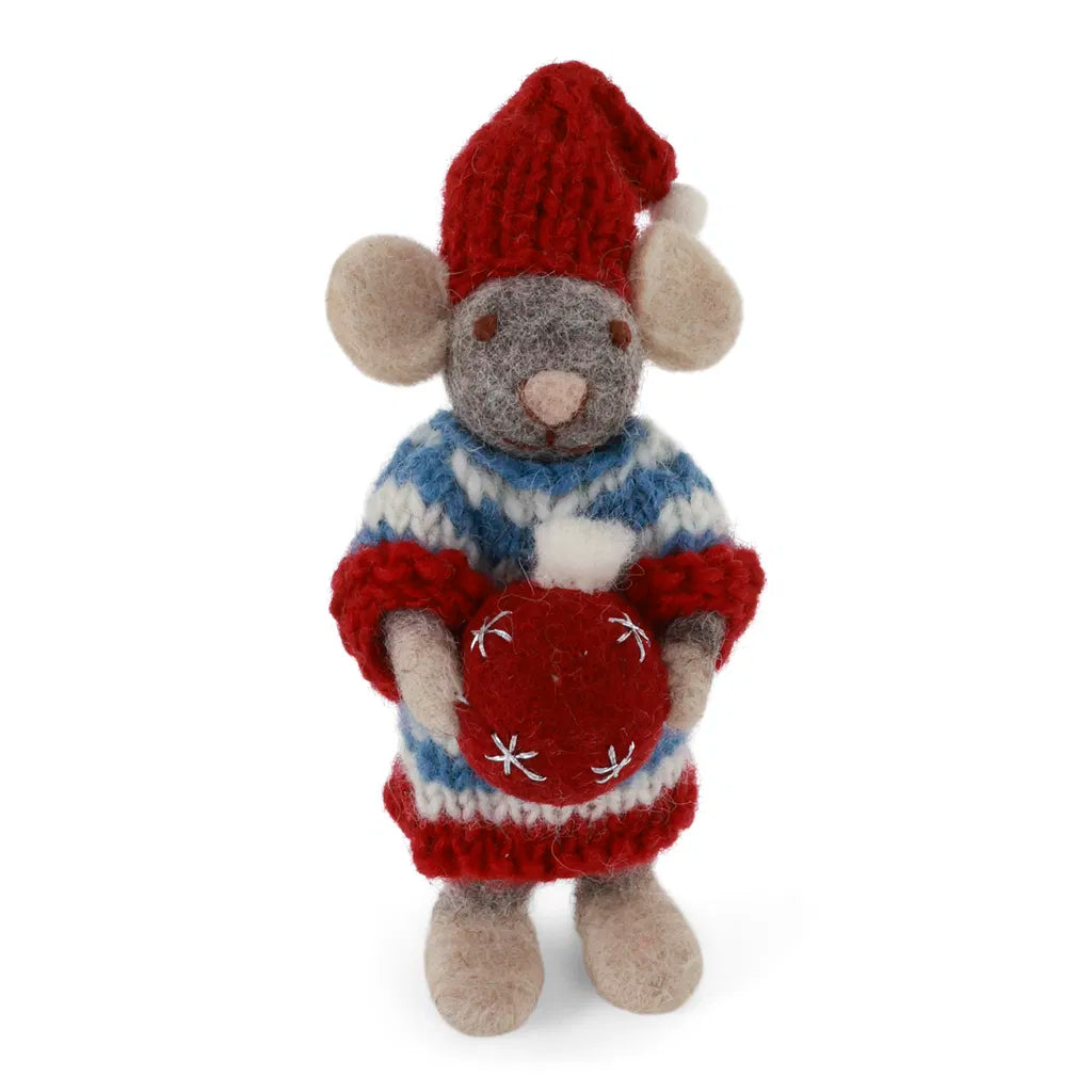 En Gry & Sif Grey Girly Mouse in Dress with Christmas Bauble