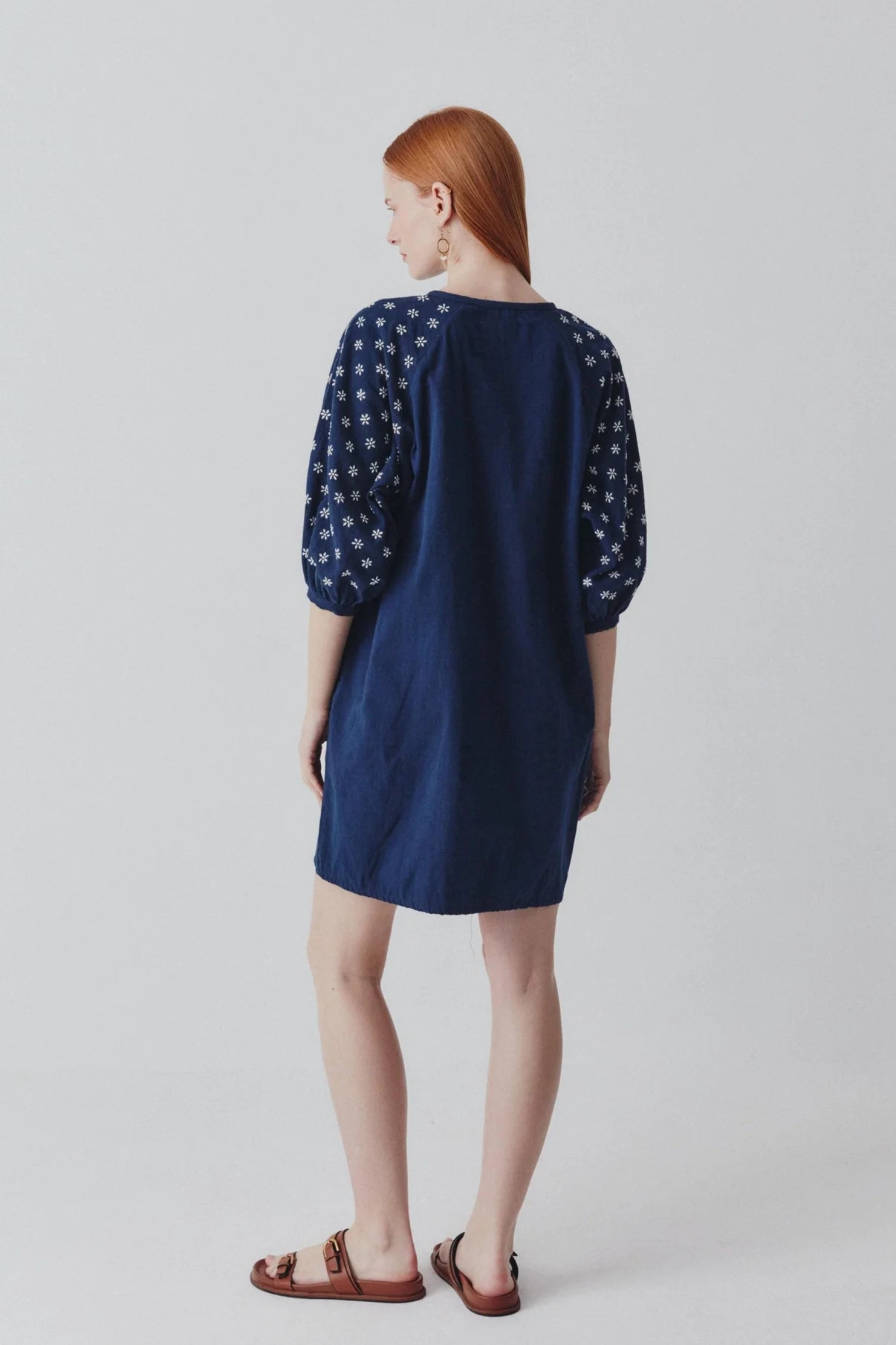 Daisy Dress Hand Embroidered Navy