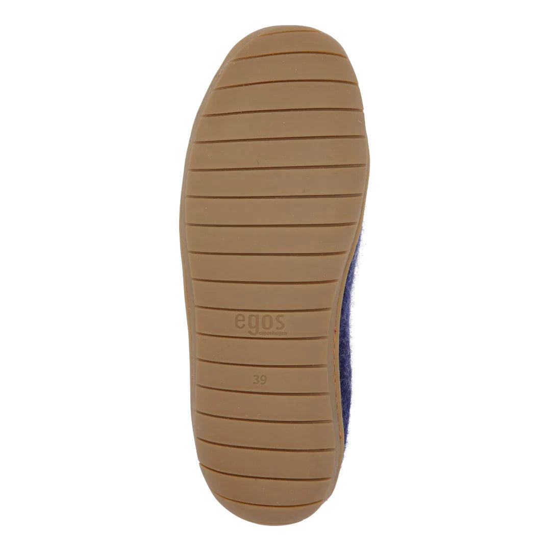 Wool Slipper Rubber Sole Sea Blue