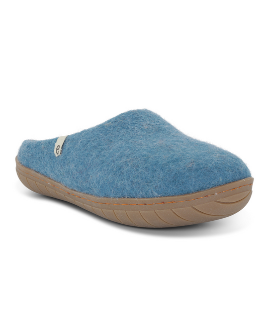 Wool Slipper Rubber Sole Sea Blue