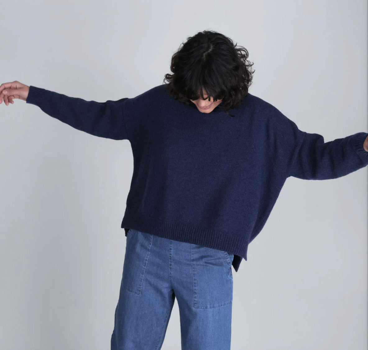 Layla Merino Boxy Jumper - Marine