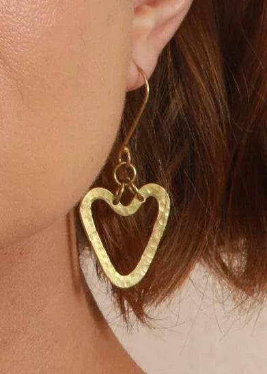 Textured Heart Earring Brass