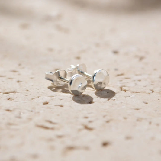 Agonda Round Hammered Sterling Silver Studs