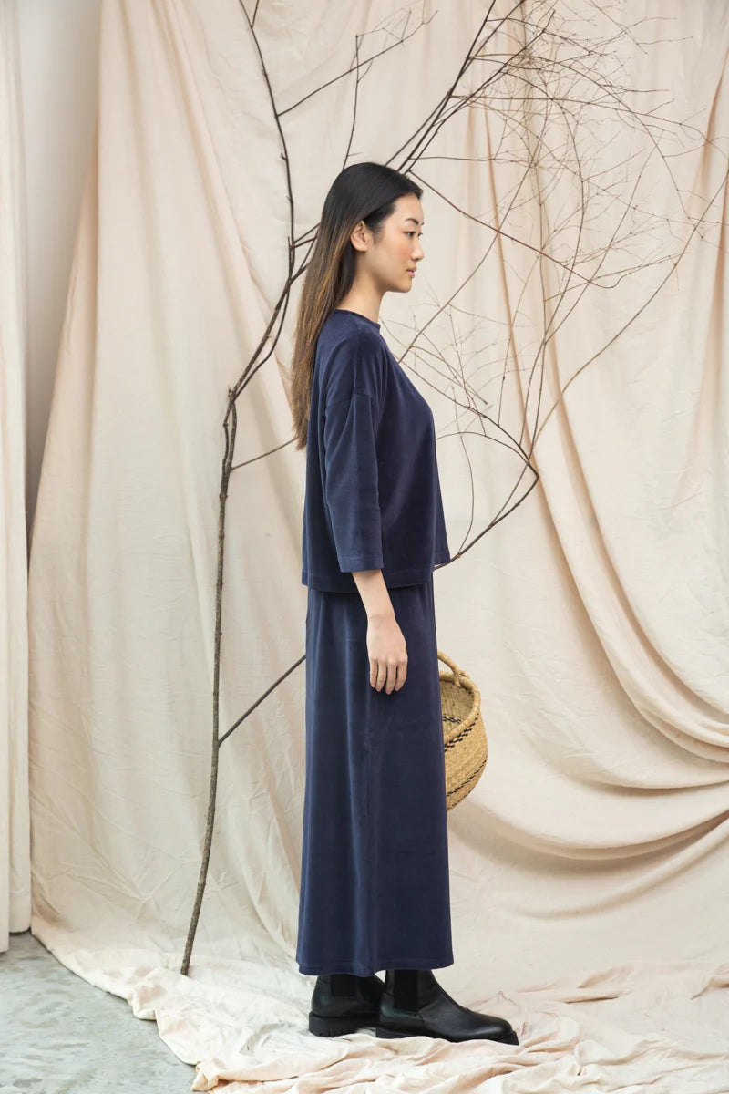 Odette Organic Cotton Velour Trousers Night Sky Navy
