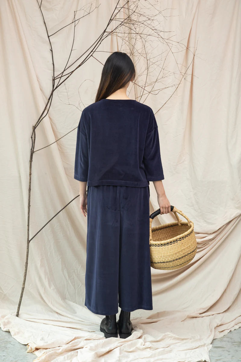 Odette Organic Cotton Velour Trousers Night Sky Navy