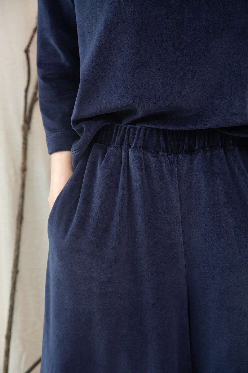 Odette Organic Cotton Velour Trousers Night Sky Navy
