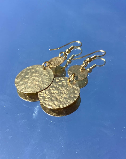 Small Two Disc Earrings Brass