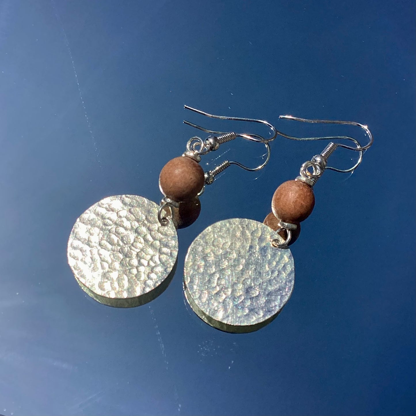 Medium Disc Wood Bead Earrings Sliver Plated