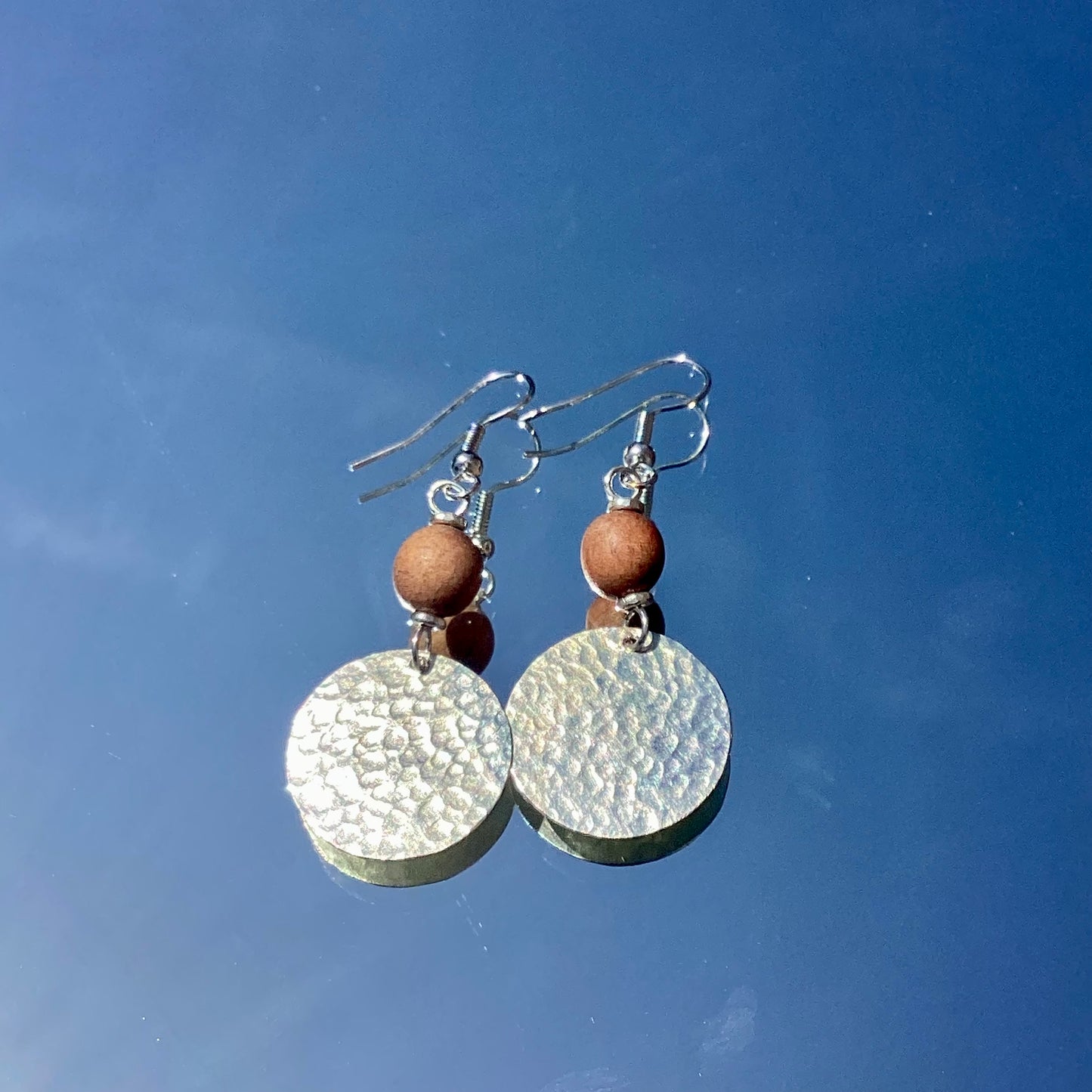 Medium Disc Wood Bead Earrings Sliver Plated