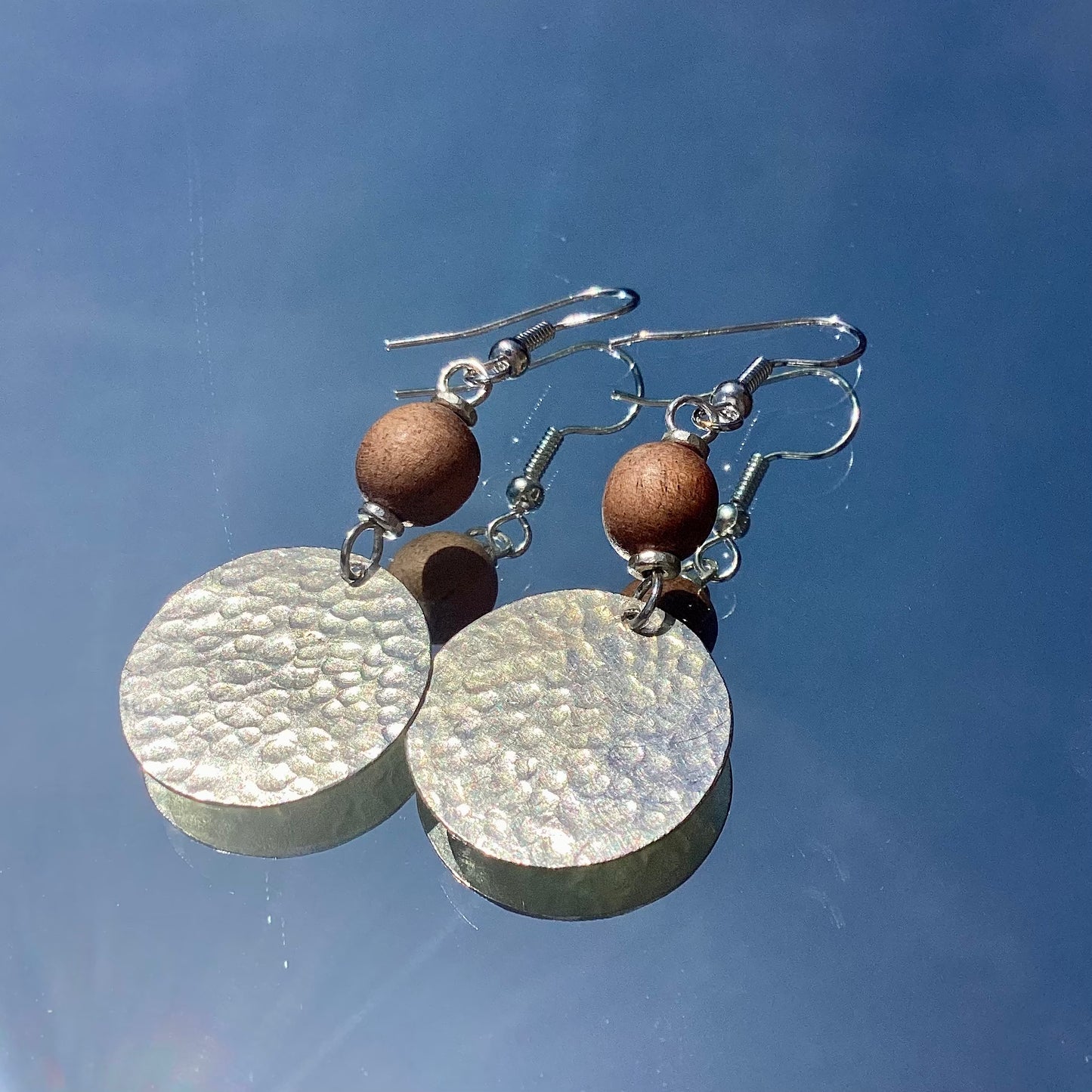 Medium Disc Wood Bead Earrings Sliver Plated