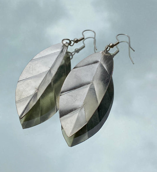 Large Veined Leaf Earring Silver Plated