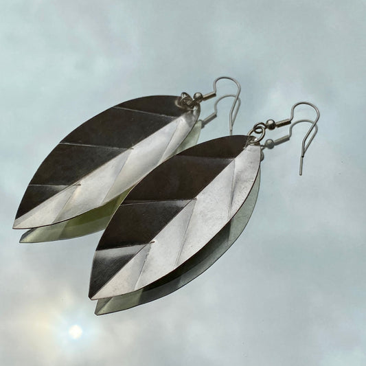 Large Veined Leaf Earring Silver Plated