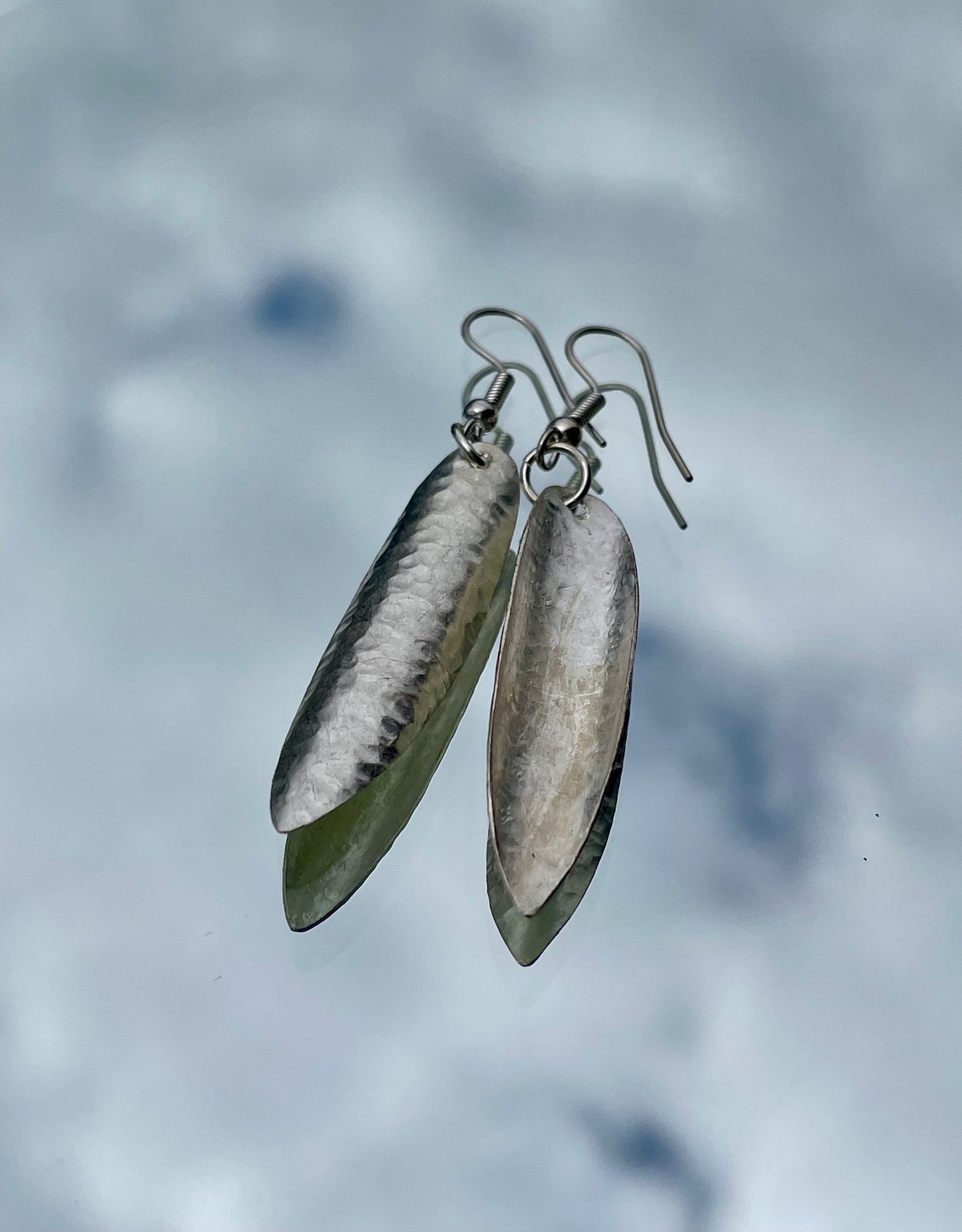 Petite Slim Leaf Bombolulu Earrings- Silver Plated