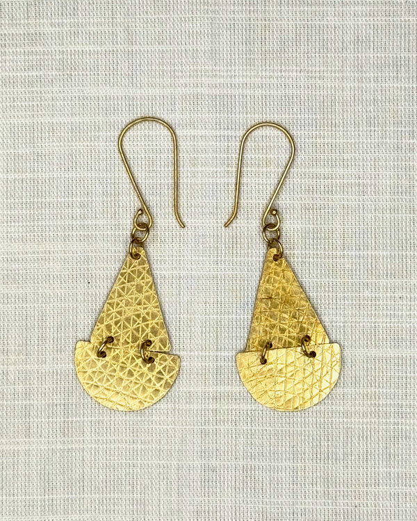 Petal Drop Cross-Hatch Earrings Brass