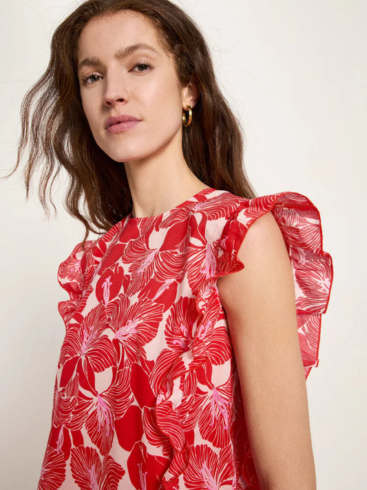 Ruffled Print Bloom Blouse Red