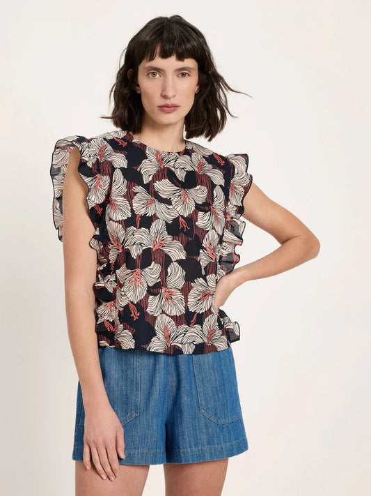 Ruffled Print Bloom Blouse Onyx