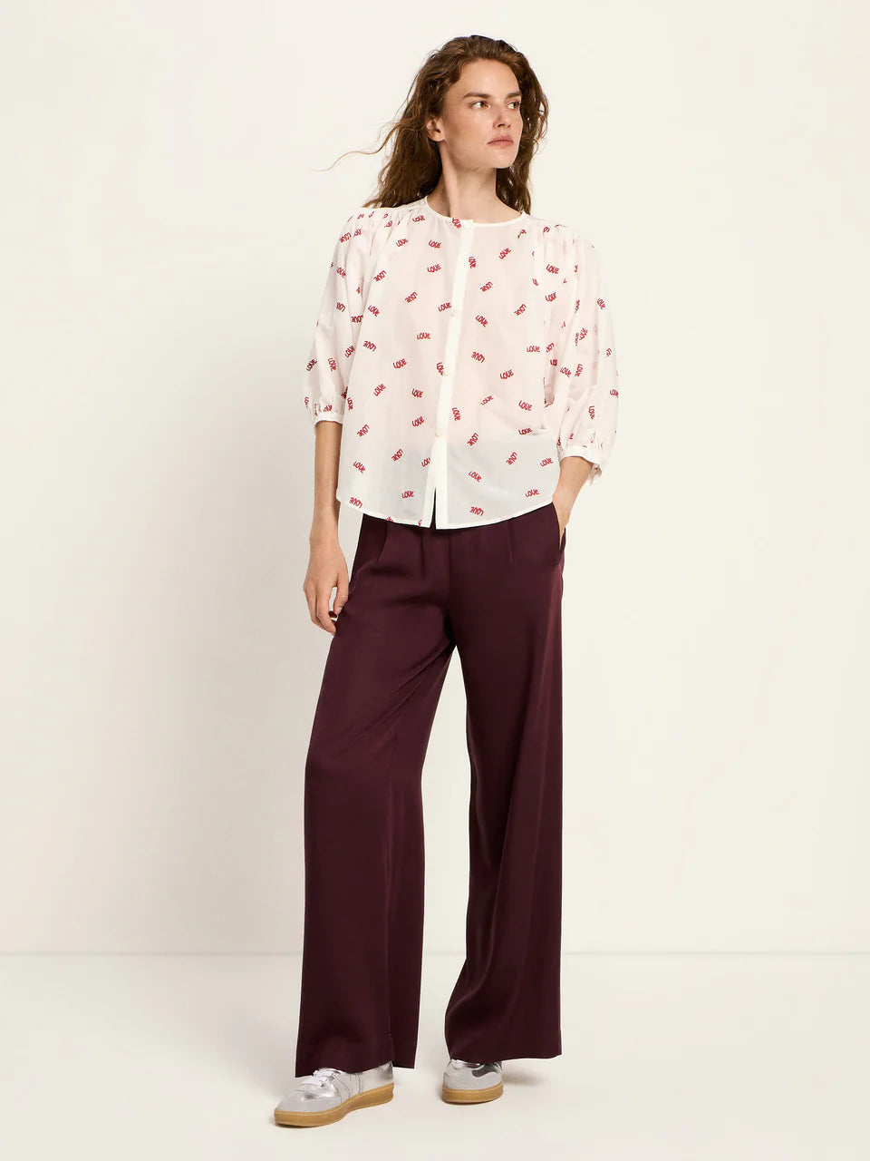 Blouse with Ruffles Off White with Love Print