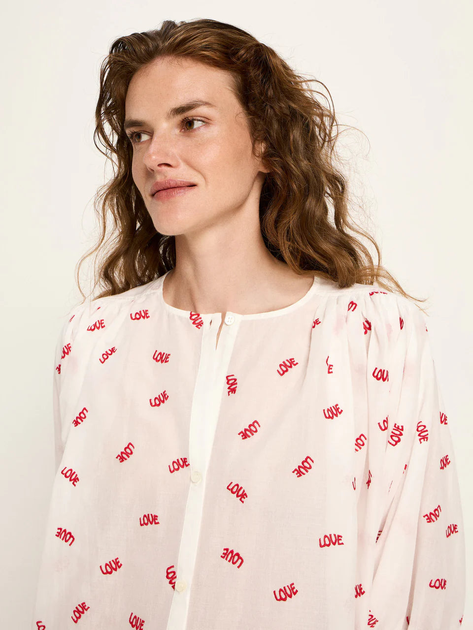 Blouse with Ruffles Off White with Love Print