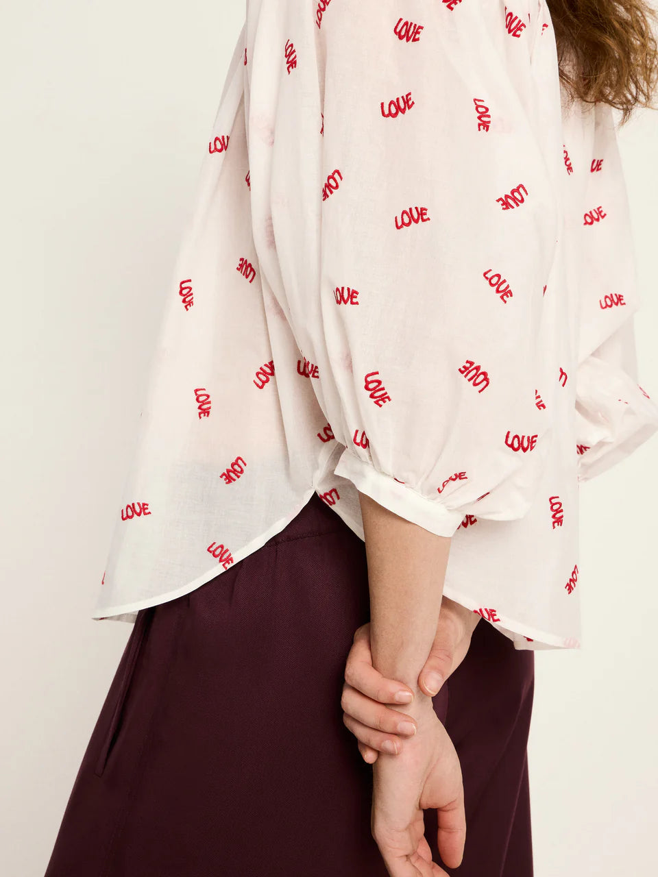Blouse with Ruffles Off White with Love Print