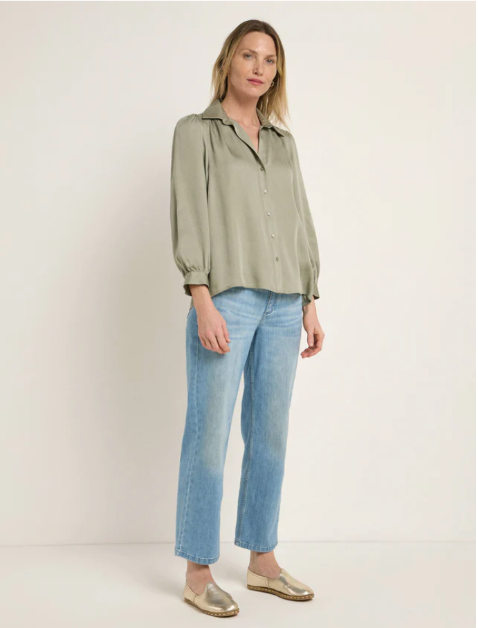 Tencel Ruffled Blouse Aqua Grey