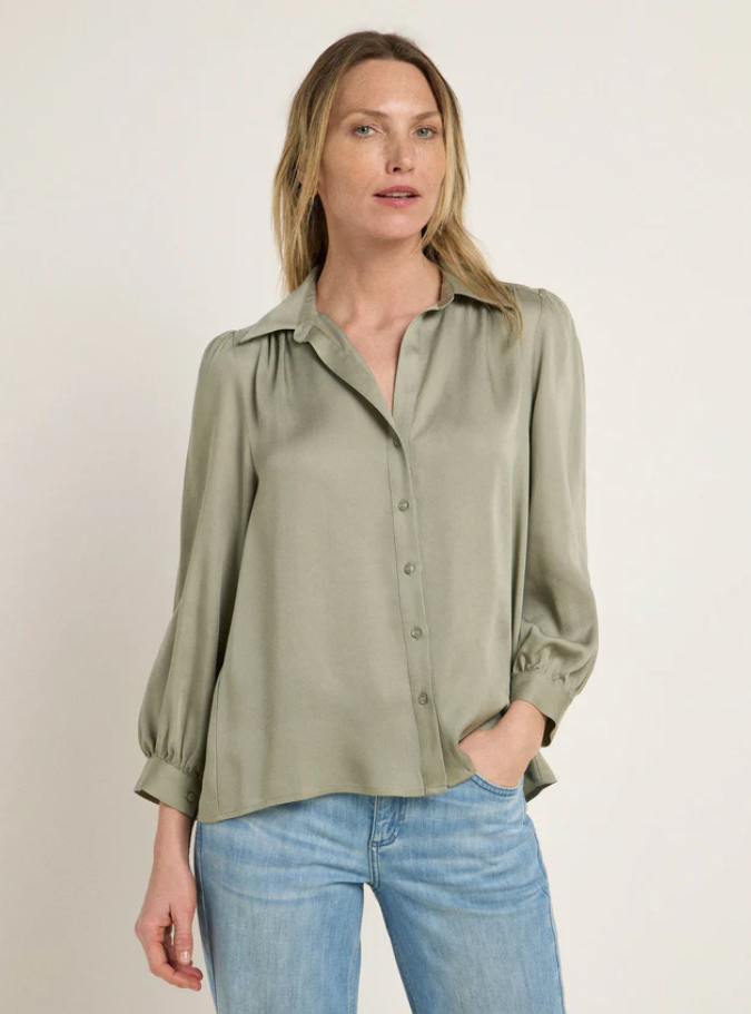 Tencel Ruffled Blouse Aqua Grey