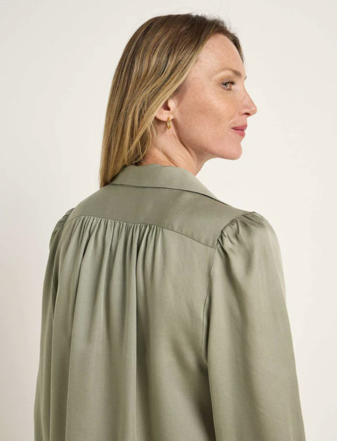 Tencel Ruffled Blouse Aqua Grey