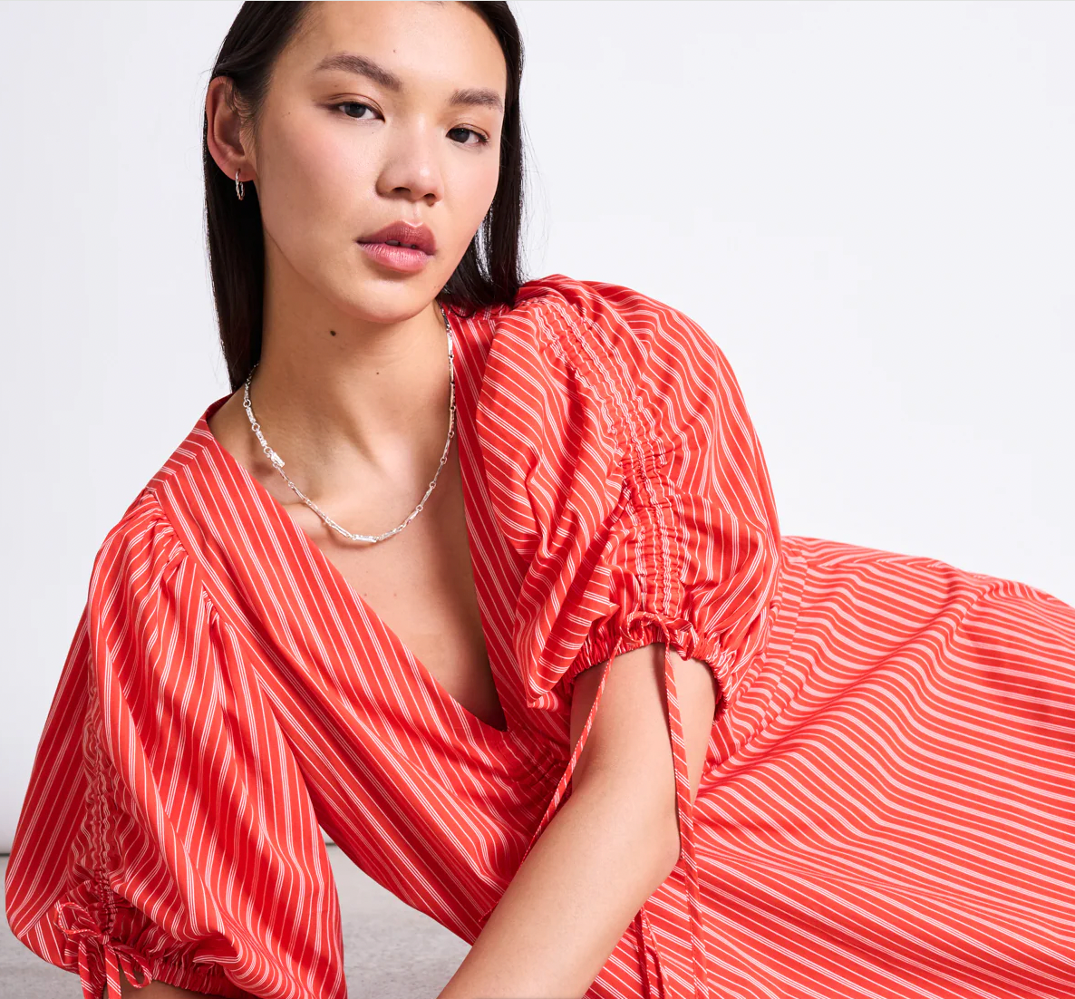 Maxi Dress Dans Cherry Red & White Striped