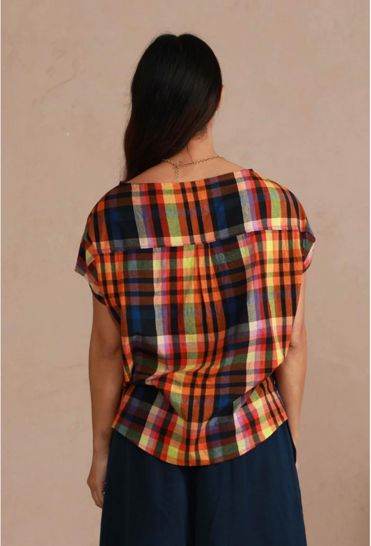 Boat Neck Top - Longer Length - Multi Check