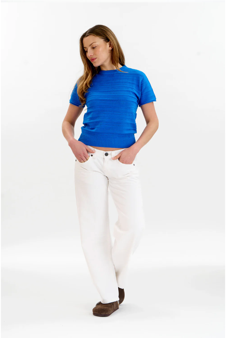 Posey Pointelle Tee Blue
