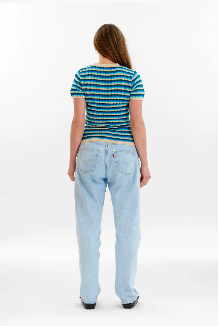 Penelope Pointelle Stripe Tee Ocean