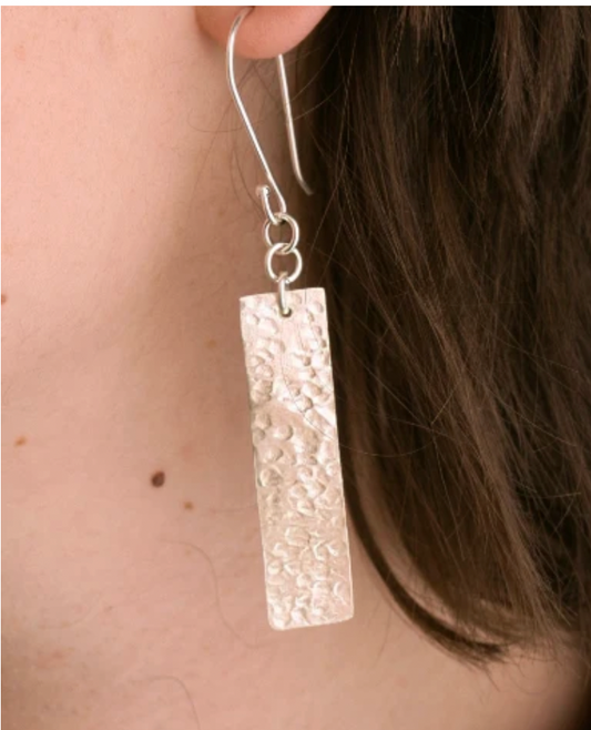 Beaten Bar Earrings - Silver-Plated - Handmade
