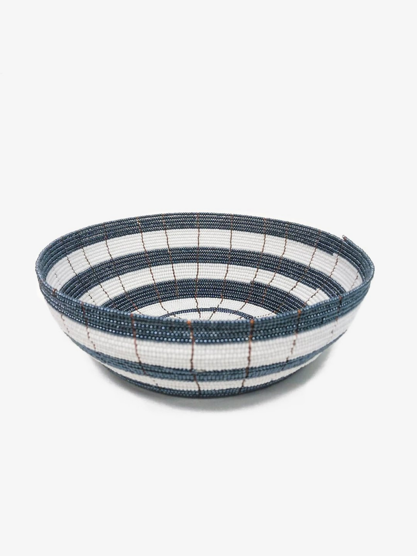 Beaded Bowl White & Navy Stripe