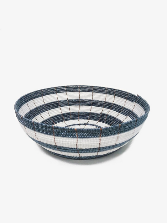 Beaded Bowl White & Navy Stripe