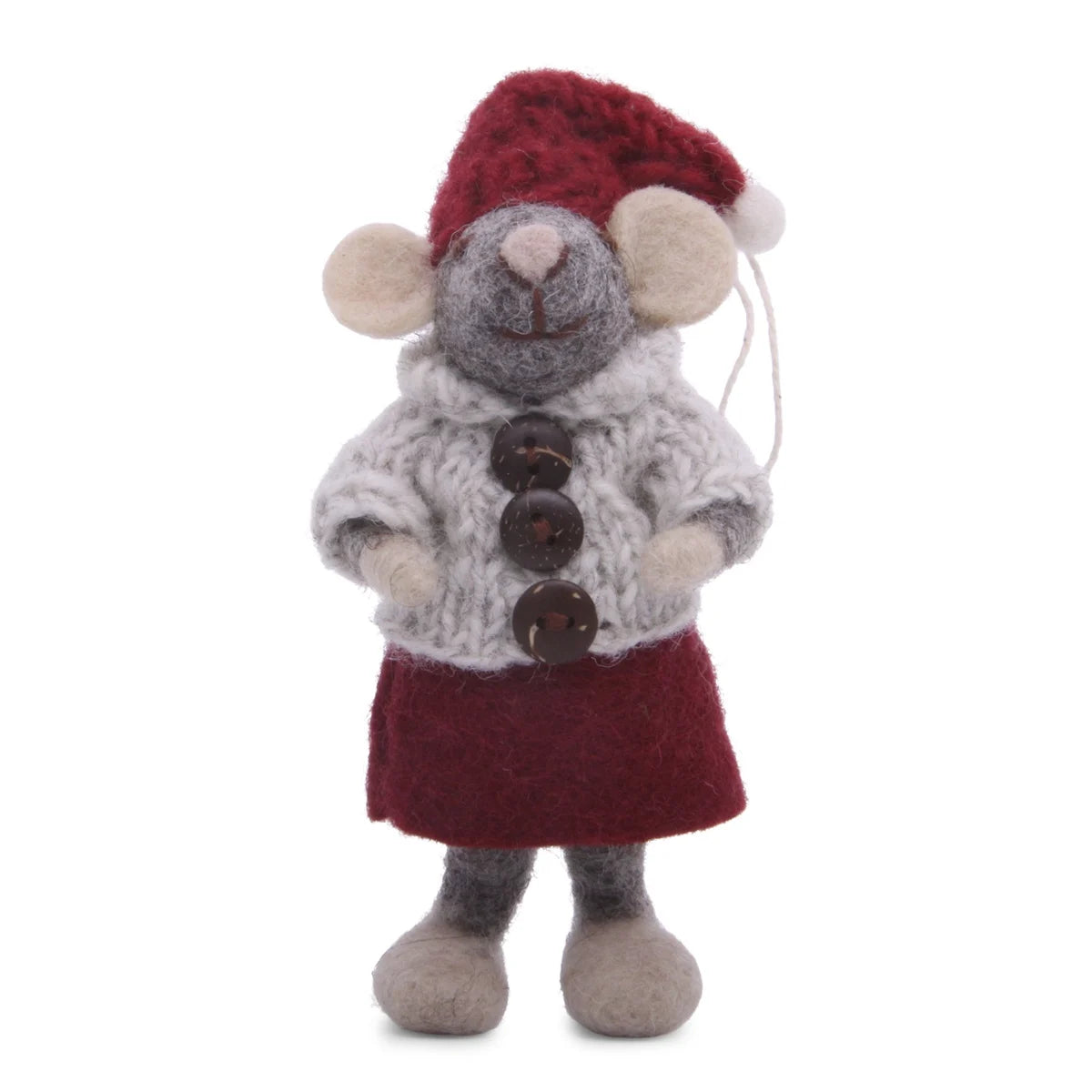 En Gry & Sif Small Grey Girly Mouse w/Red Hat & Dress & Light Grey Jacket