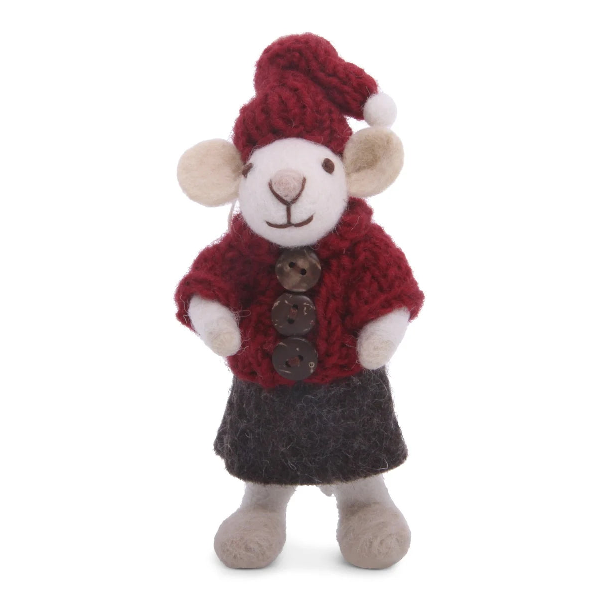 En Gry & Sif Small White Girly Mouse w/Hat & Jacket & Brown Skirt