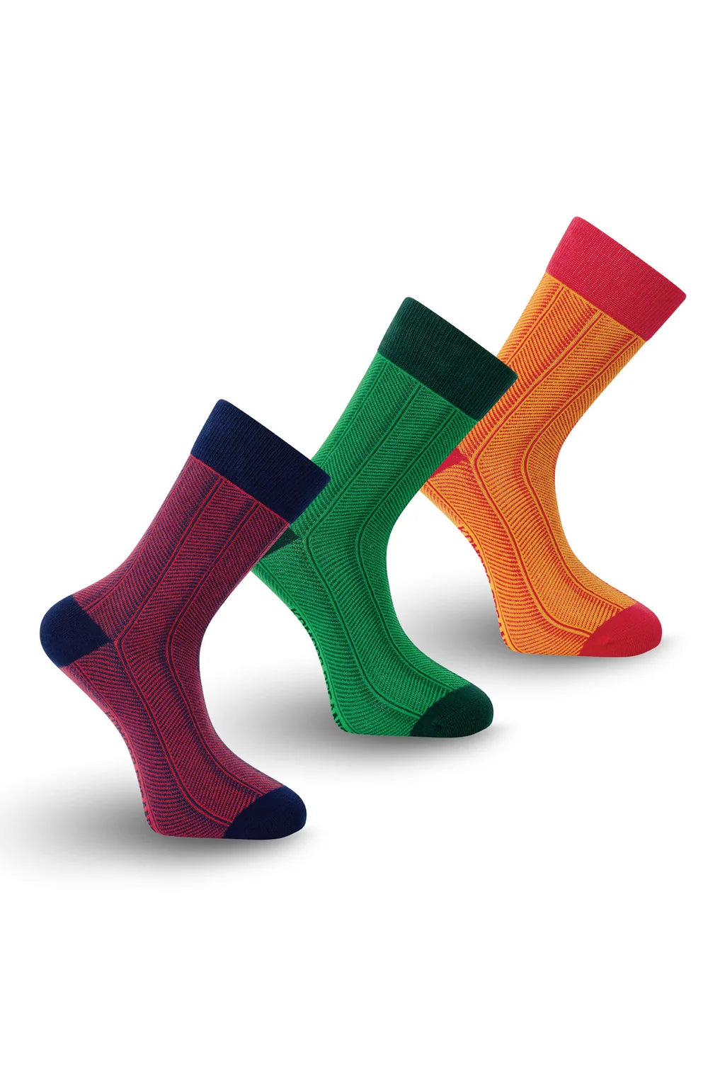 HERRINGBONE Gift Box - Organic Cotton Socks - Assorted: Navy / Green / Red