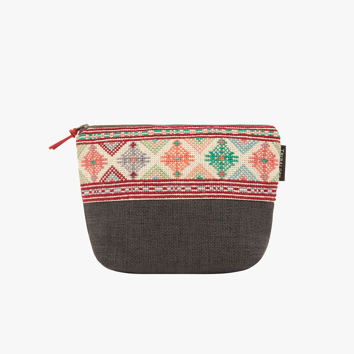 Hand Embroidered Charcoal Make Up Pouch
