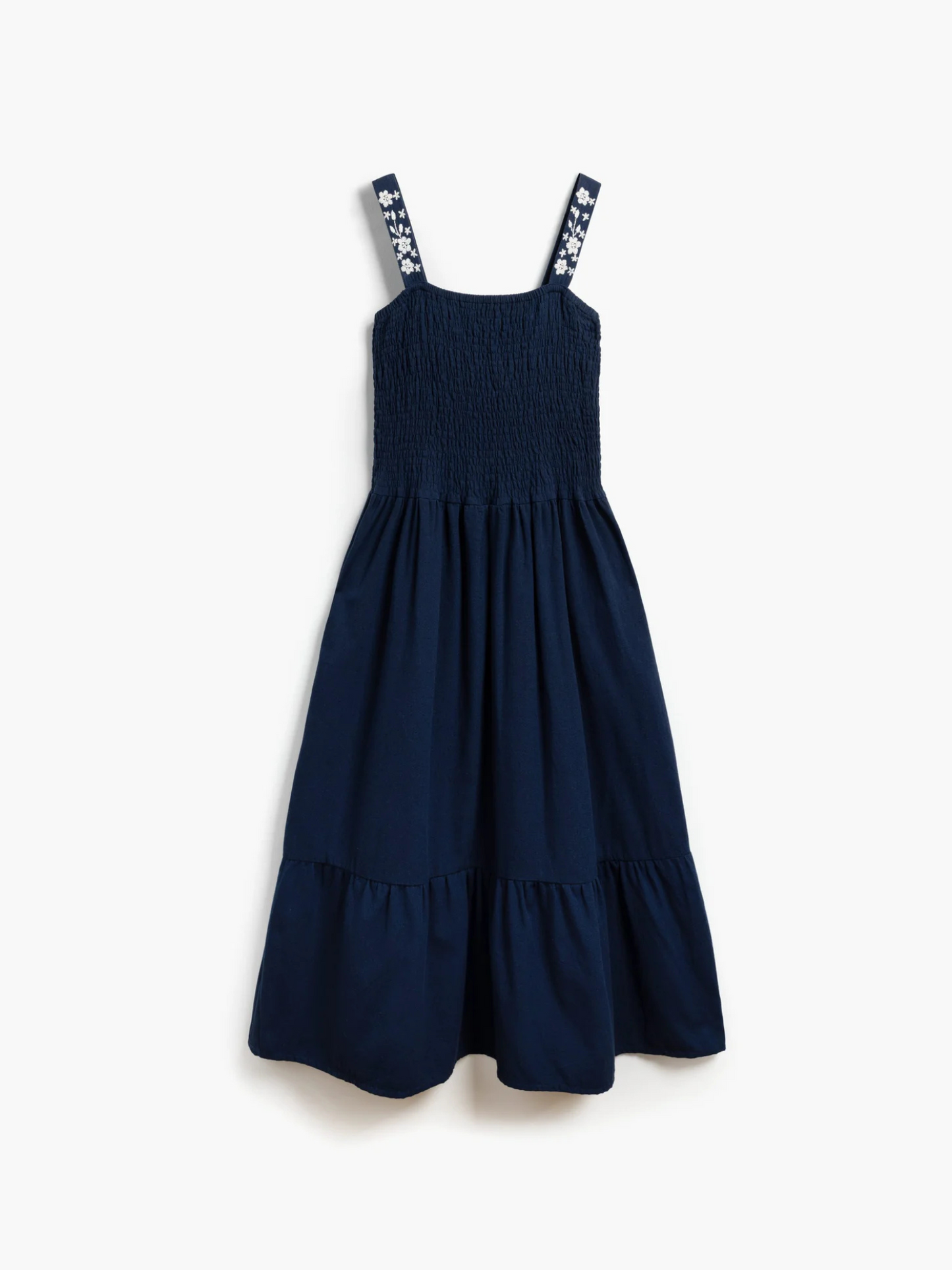 Lucy Dress Hand Embroidered Straps Navy