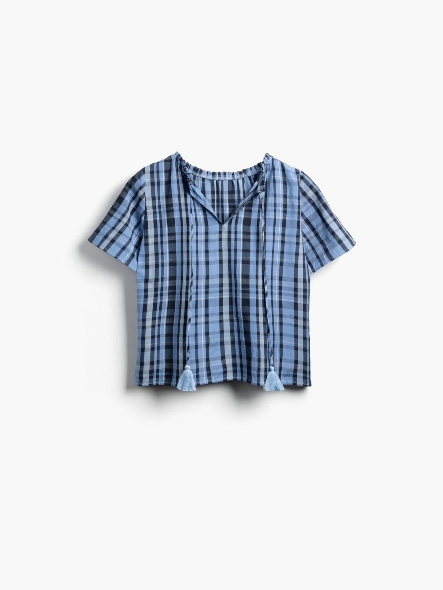 Shayla Reversible Frill Neck Blue Check