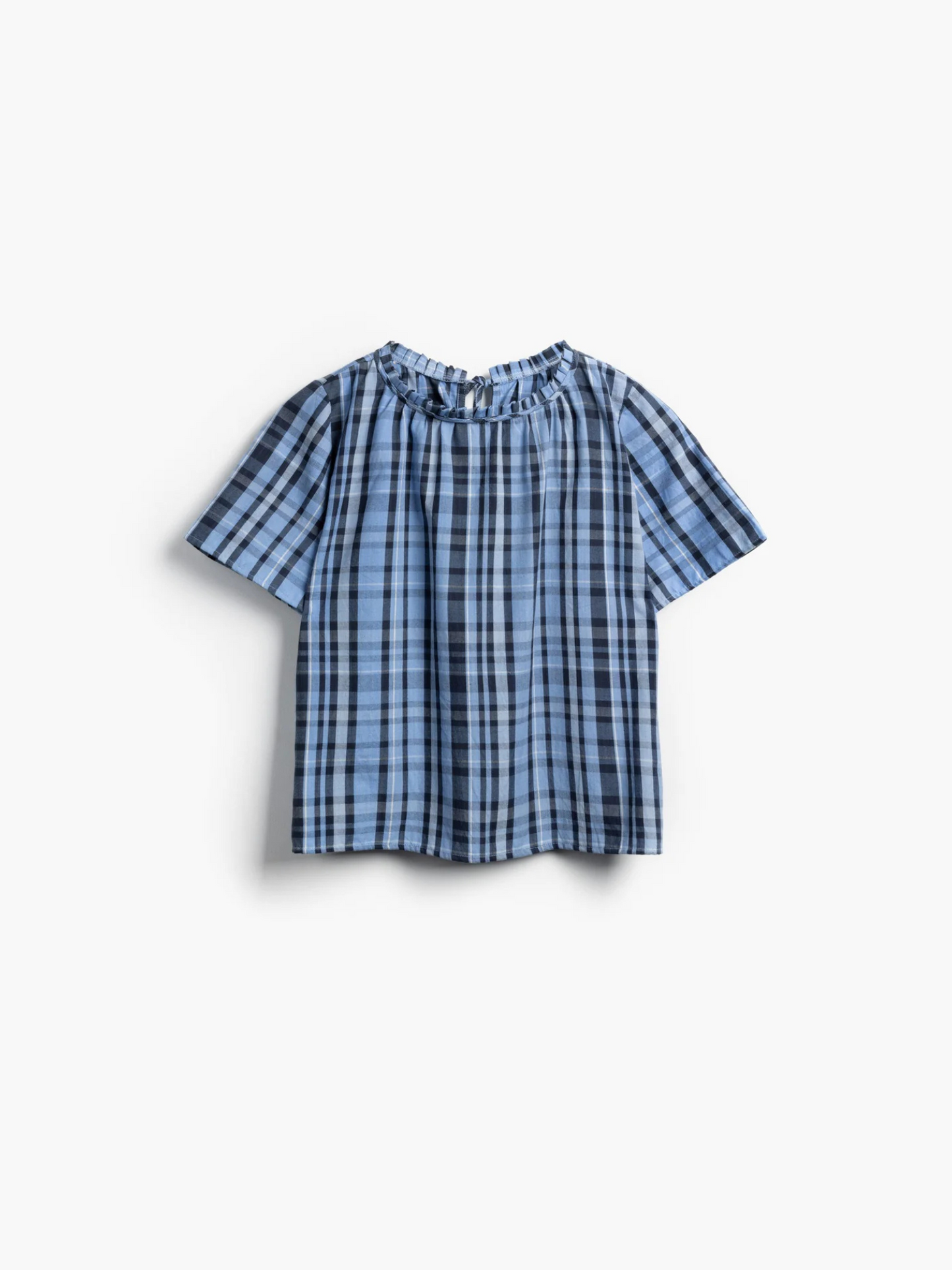 Shayla Reversible Frill Neck Blue Check