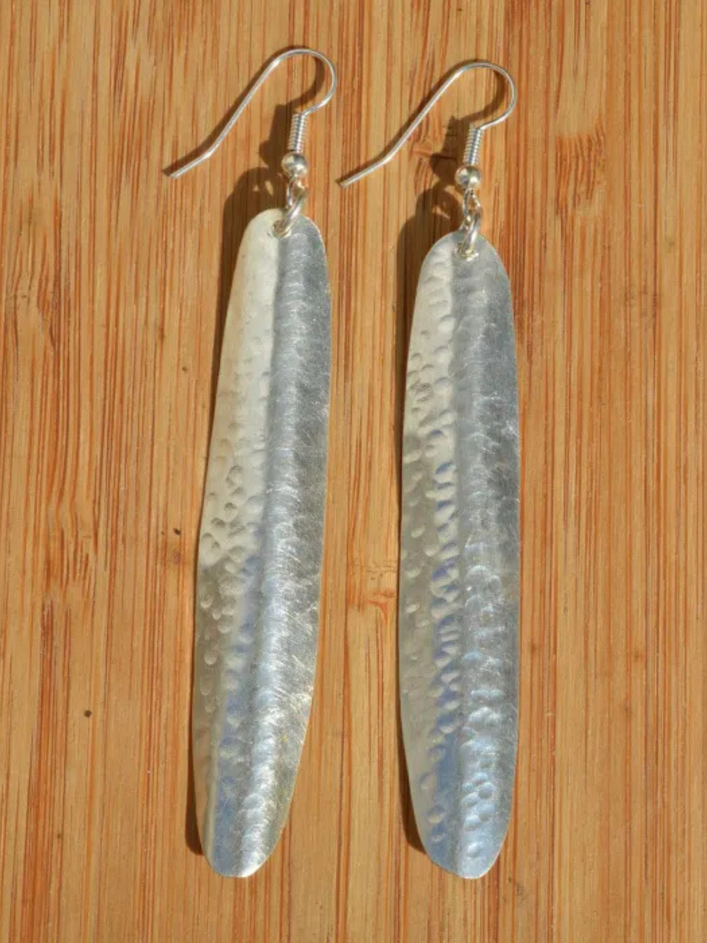 Slim Leaf Long Earrings Silver Plated