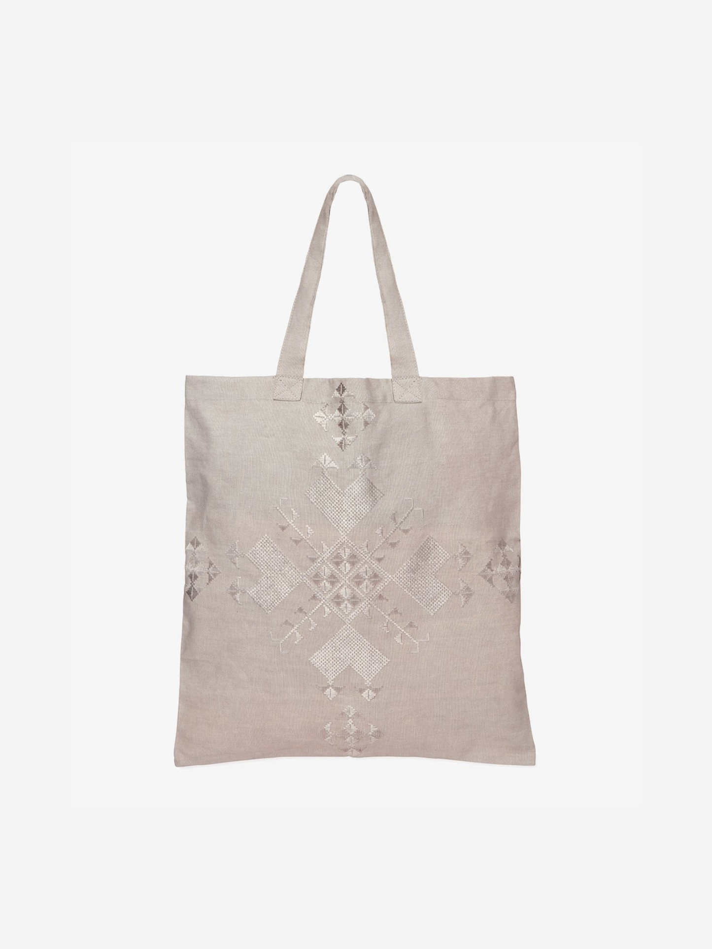 Embroidered Linen Tote Bag Grey