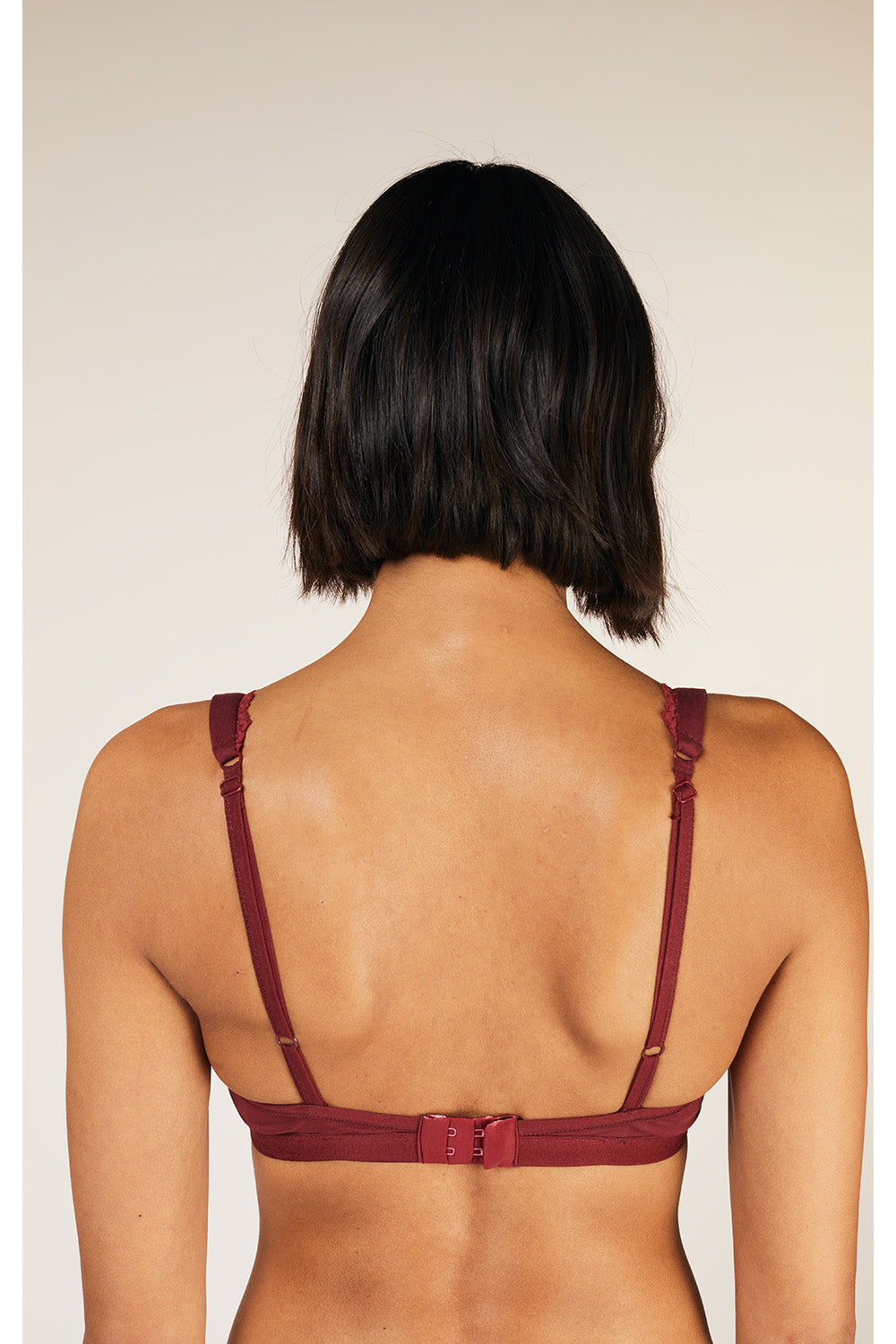 Organic Lace Trim Bra in Burgundy
