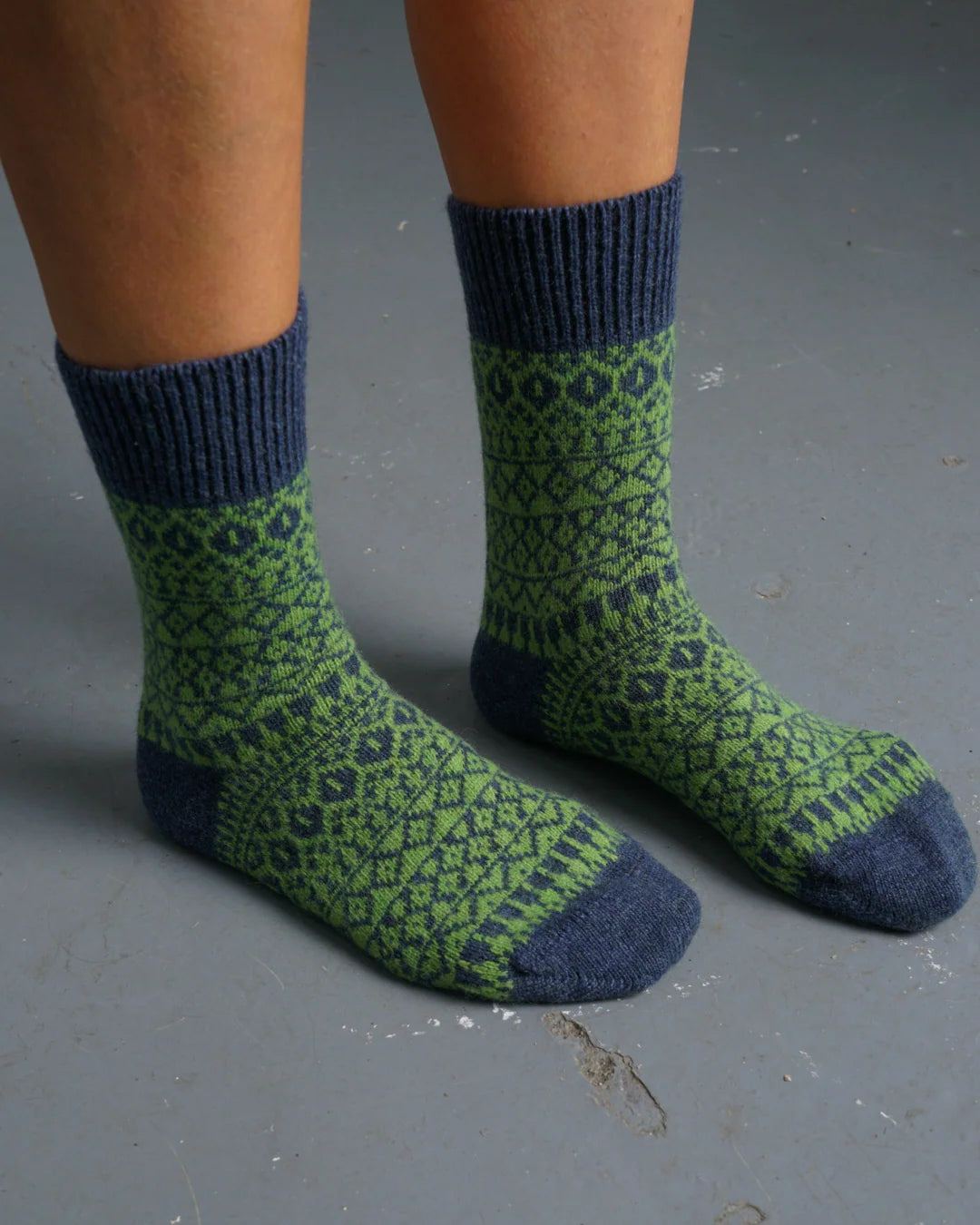 Tomi Wool Jacquard Socks - Matcha