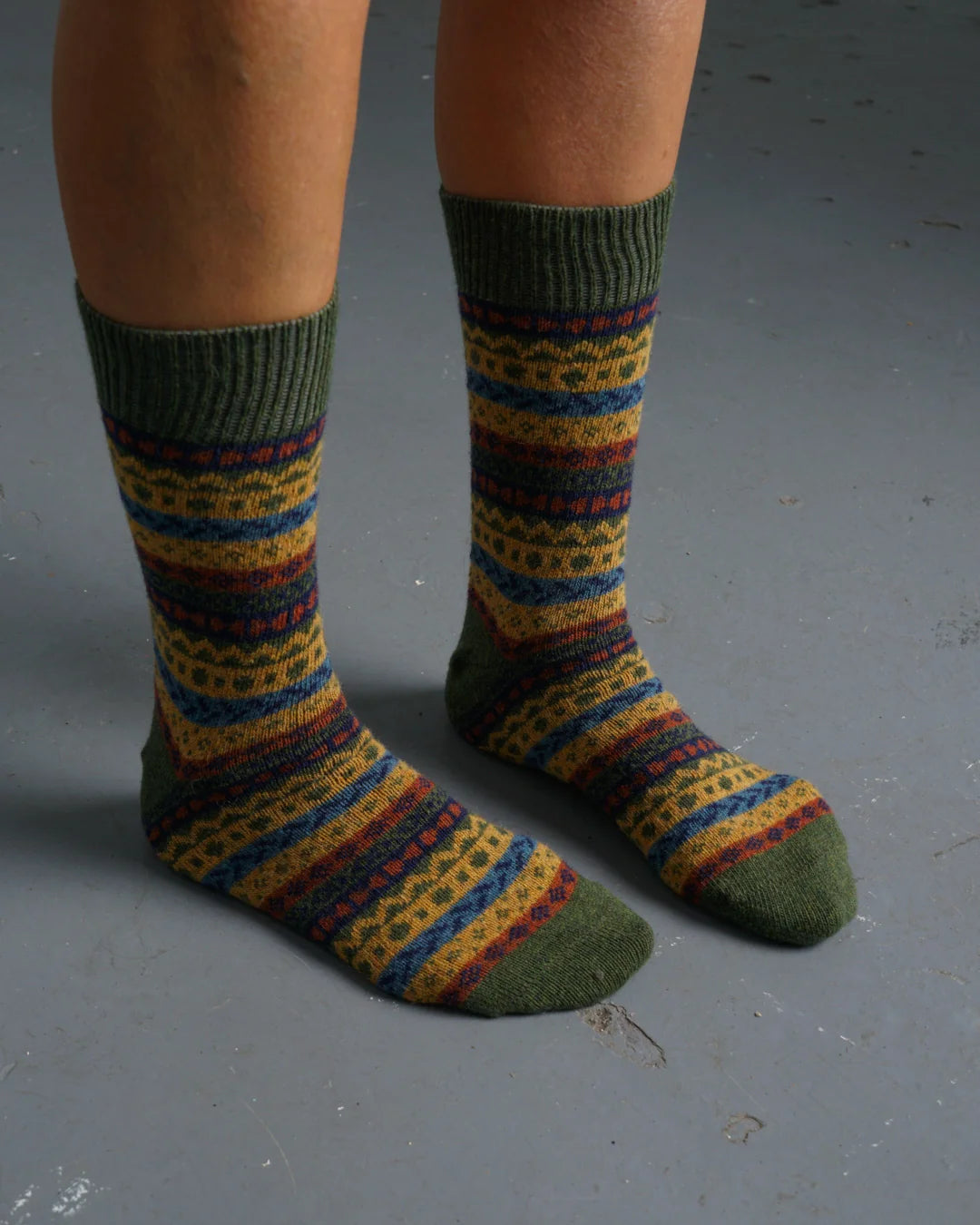 Brook Fair Isle Wool Socks - Mustard Multi