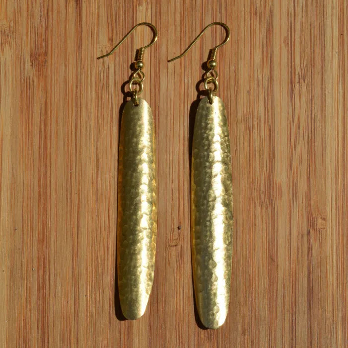 Brass Slim Leaf Bombolulu Long Earrings