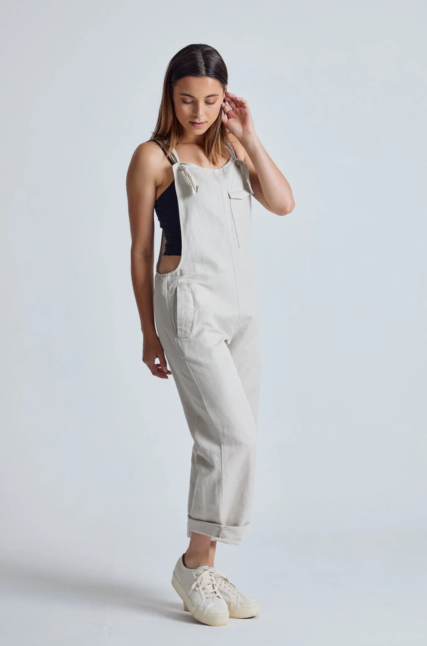 Mary-Lou Dungarees in Natural- GOTS Organic Cotton & Linen